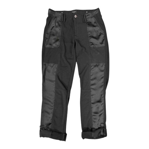 WHITE HOUSE BLACK MARKET Womens Black Satin Patchwork The Straight Crop Pants 6L - Picture 2 of 16